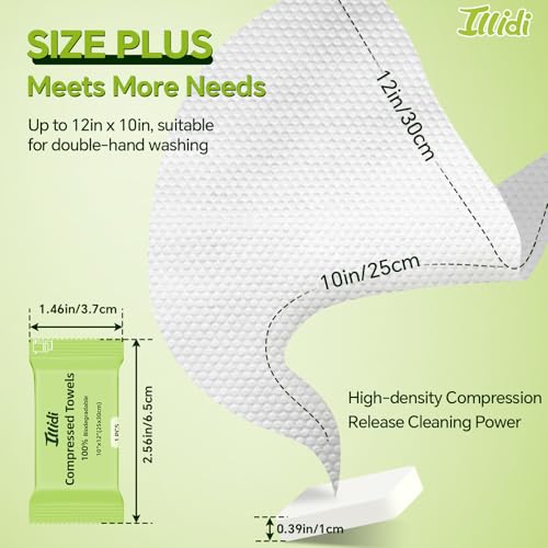 Illidi Disposable Compressed Towels 12x10in - Pack of 100, Travel-Friendly Washcloths