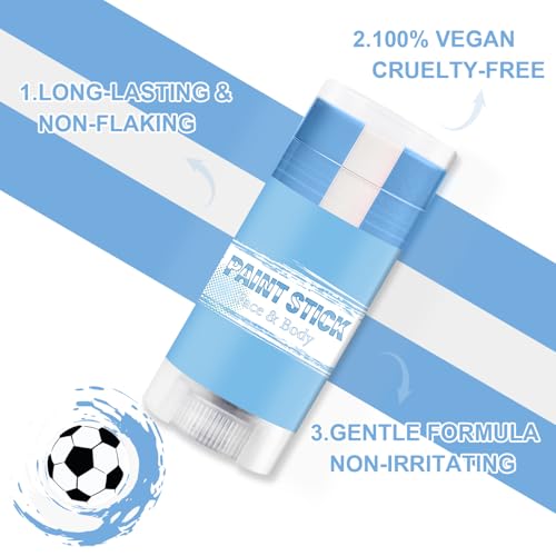 Blue White and Blue Argentina Face Body Paint Stick for 2026 World Cup Fan Soccer Baseball Softball Sports Eye Black Stick Makeup (Argentina)