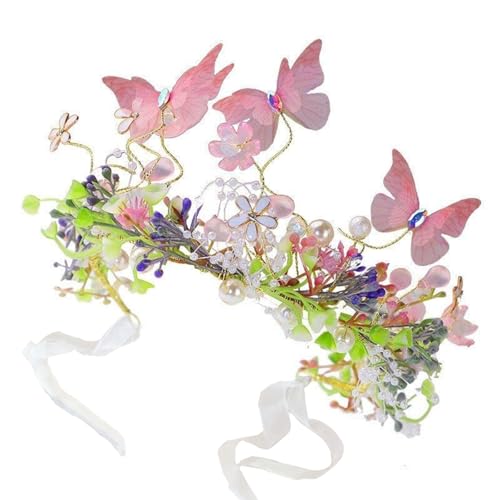 Pink Butterfly Flower Crown Headband for Women - 1 Count