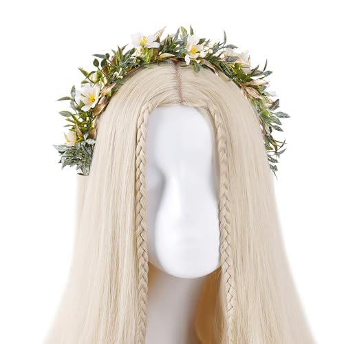 Beige Fairy Flower Crown Headband Handmade Bohemian Floral Headpiece for Weddings & Events