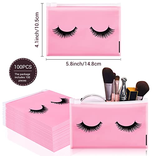Noverlife 100PCS Pink Zipper Eyelash Care & Storage Bags, 6x4 Inch