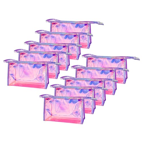 Pink Transparent Laser Cosmetic Bag - Iridescent Holographic PVC Makeup Organizer (10PCS)