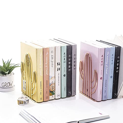 Cactus Bookends - Decorative Iron Shelf Organizers for Home & Office