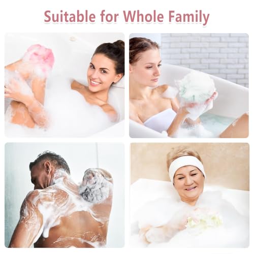 RNOAFMU Exfoliating Bath Loofah Sponge Pack - Pink, Green, White, Gray, 4 Pack