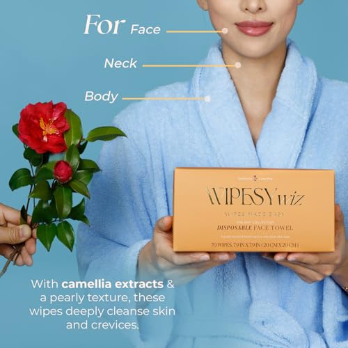 70 Count Disposable Facial Wipes - Quick Dry Makeup Remover Cloths, Soft & Biodegradable, 7.9x7.9 Inches, Facial Wipes - Pack of 1 (Facial Wipes)