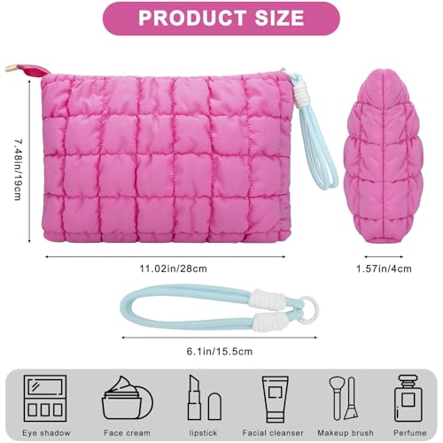 DOB SECHS Large Puffer Makeup Bag, Quilted Checkered Toiletry Travel Pouch