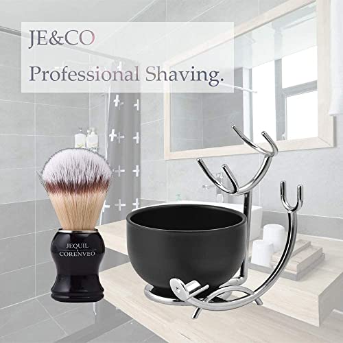 JEQUIL&CORENVEO Deluxe Shaving Kit for Men, 3 in 1 Shaving Set Includes Shaving Brush, Shaving Bowl, Razor & Brush Holder