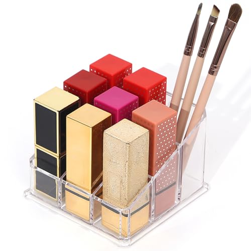 Lipstick Organizer with 9 Slots - Clear Acrylic Holder for Makeup