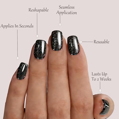 Rimudecure Short Square Press On Nails with Glitter & Protective Gel