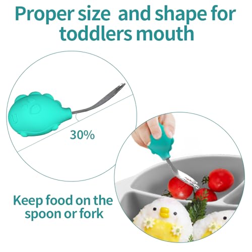 Deejoy Toddler Stainless Steel Spoon and Fork Set with Case - Green