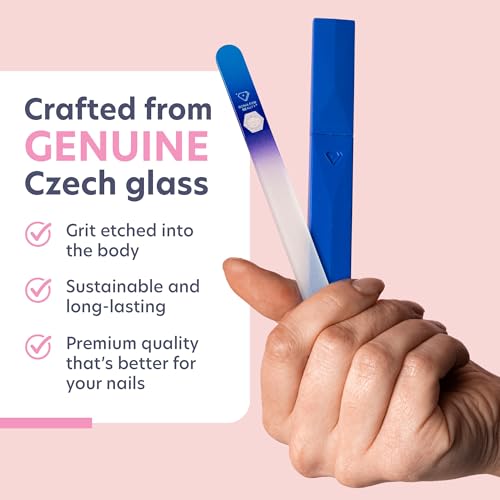 Bona Fide Beauty Glass Nail File with Case - Aqua Cobalt, Made in Czech