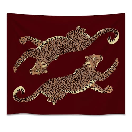 Burgundy Leopard Wall Tapestry - Large Jungle Art 30x40in