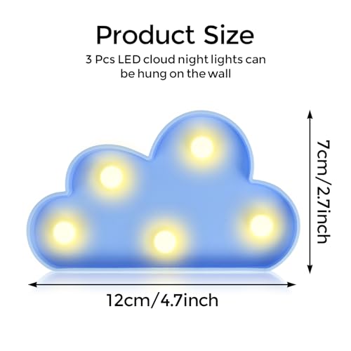 Clothmile 3-Pack LED Cloud Night Lights for Kids' Rooms