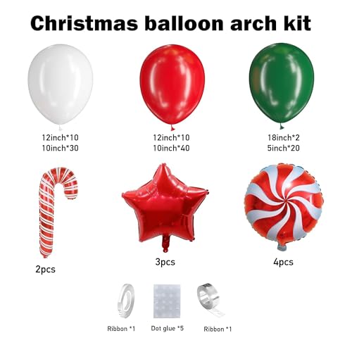 Christmas Balloon Arch Kit - 124pcs Red Green White Party Decorations