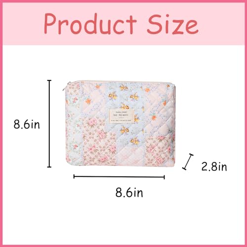 uekeboag Pink Floral Quilted Cotton Makeup Bag - Coquette Pouch (03Pink Flower)