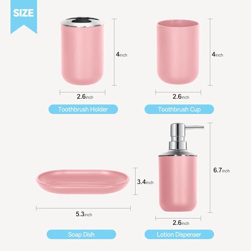Pink Bathroom Accessory Set - 4 Piece Plastic Essentials