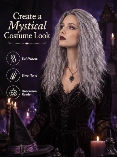 HOMELEX Long Curly Witch Wig Gray-1 for Halloween, Cosplay & Costume