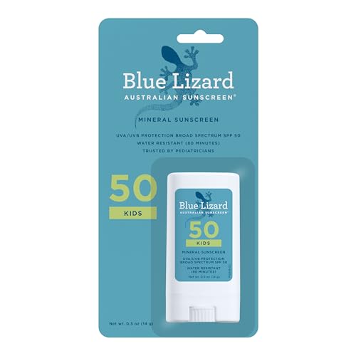 Blue Lizard Kids Mineral SPF 50 Sunscreen Stick, Zinc Oxide, 100% Mineral Actives, Developed for Kids¡¯ Sensitive Skin, TSA-Friendly, Vegan, Paraben-free, Fragrance-Free, 0.5 oz