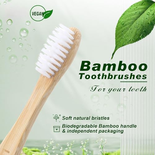 Sieral 60 Pcs Bamboo Toothbrush Bulk Set, Soft Bristles, Letter Marked 19cm