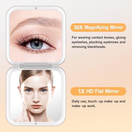MIYADIVA Gold Compact Mirror with 30X Magnification and Tweezers – Travel Makeup & Pocket Mirror