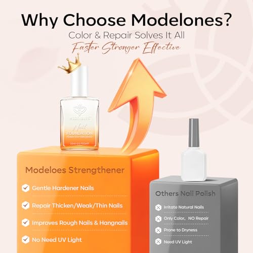 modelones Nail Strengthener, Milky White Nail Polish Nail Repair for Damaged Nails Hardener Quick Dry Nail Growth Polish Natural Nail Concealer Foundation Strengthening Polish Gifts for Women 15ml