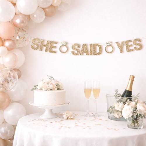 Gold Glitter She Said Yes Banner - Pre-Strung Engagement Decor