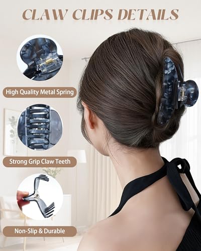 Lourny Acrylic Claw Hair Clips for Women, 4.1 Inch Large, Pink-White-Gray-Black