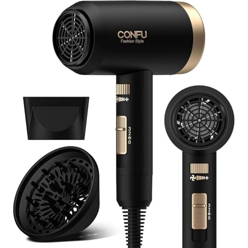 Hair Dryer, CONFU Blow Dryer with Diffuser, 21000PRM Professional Hairdryer, Portable Lightweight Fast Drying Negative Ionic Blow Dryer, Hair Diffuser for Curly Hair for Home Travel