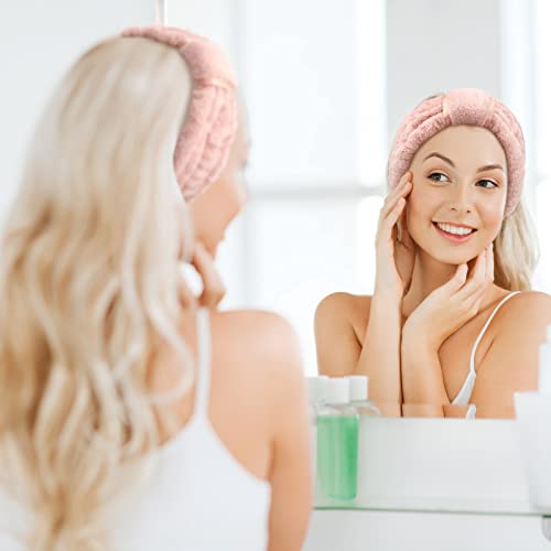 WILLBOND Spa Headband for Washing Face - Pink (4 Pack), Microfiber Terry Cloth Facial Headbands