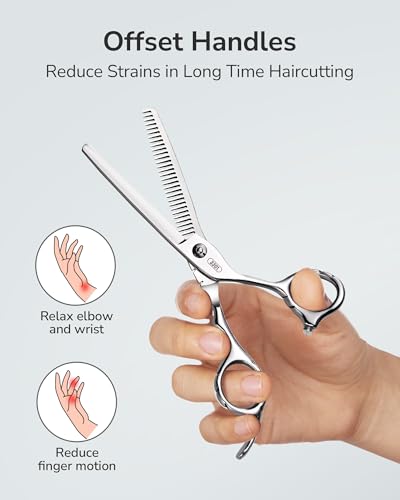 ULG Shark Series Thinning Scissors 6.7” Japanese Stainless Steel Offset Handle Silver-Seamless