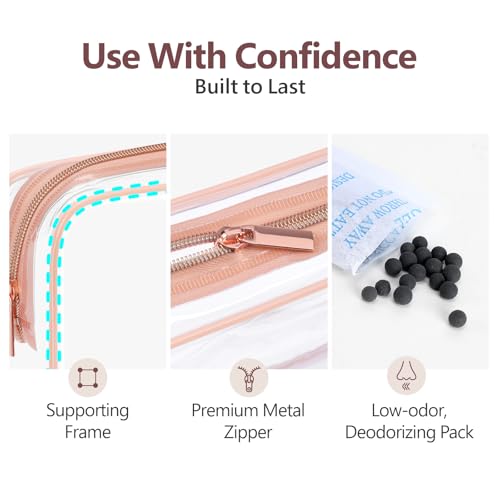 PACKISM Clear Makeup Bag Set — 1 Medium + 1 Large TSA 3-1-1 Approved, Rose Pink