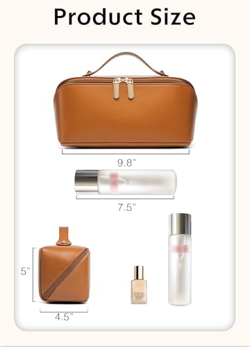 ALEXTINA Travel Makeup Bag, Large Waterproof Vegan Leather Cosmetic Organizer