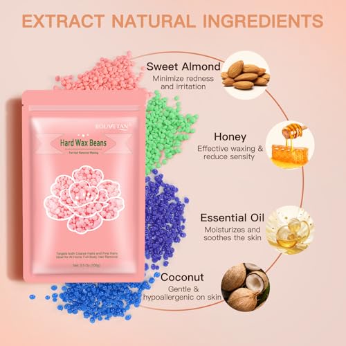 Bouvetan Multi-Scent Hard Wax Beads for Sensitive Skin 400g - 4 Packs for Hair Removal