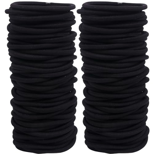 OUKUACC QFQ-114 Black Hair Ties - 120 Pack, 2 Inch Elastic Ponytail Holders, No Damage, Ouchless Hair Elastics for Women & Men