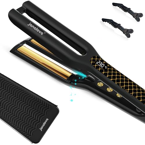 Janelove Titanium Flat Iron Hair Straightener with Negative Ions, LCD Display, 4X 0.5'' Plates
