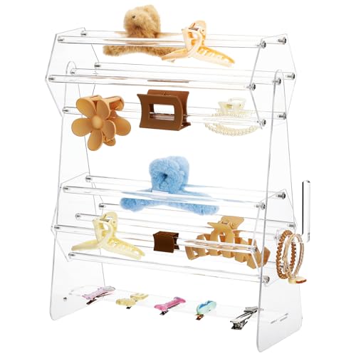 Hexagonal 2-Tier Acrylic Claw Clip Holder - 360 Degree Rotating Organizer