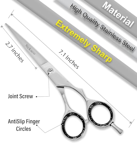 Nekaco 6.5 Inch Silver Hair Cutting Scissors with Adjustable Tension for Salon & Home Use