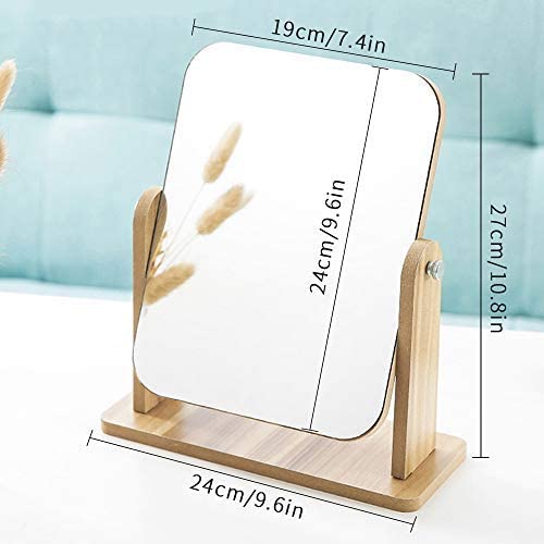 X-Large 360° Rotatable Wooden Desk Mirror - Portable Makeup & Shaving
