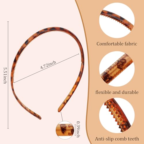 6-Pack Non-Slip Tortoise Headbands for Women - Lightweight & Comfortable