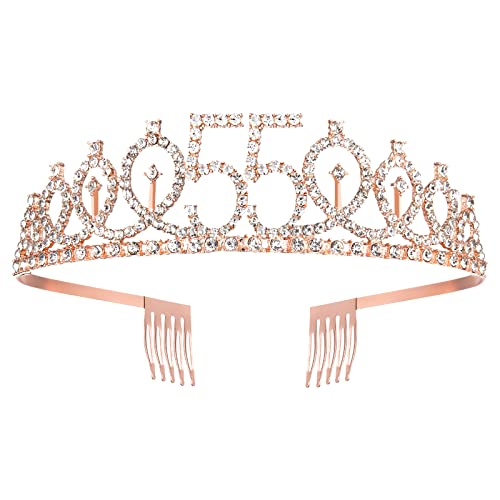 Rose Gold 55th Birthday Sash and Rhinestone Tiara Set