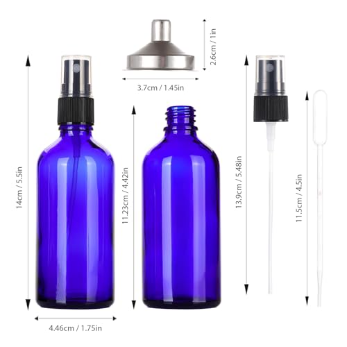 ALIFEIA 3.4 oz Blue Glass Spray Bottles 3-Pack - Refillable Travel Dispenser for Essential Oils & Cosmetics
