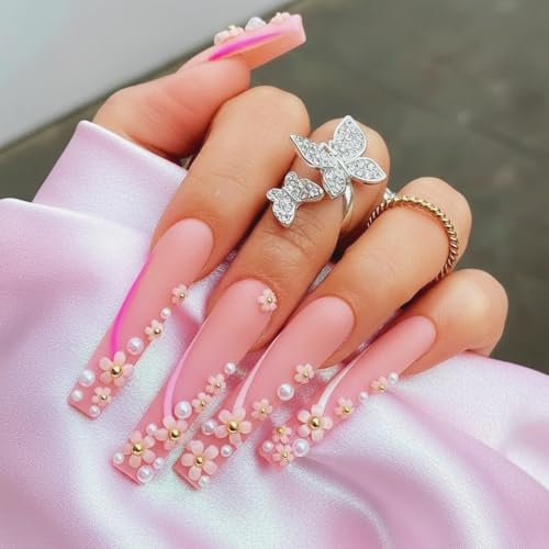 Pink & White 3D Flower Nail Charms Set - Acrylic Nail Art Decorations, 2 Boxes