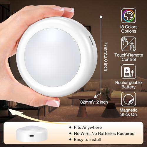 Cadrim Rechargeable Under Cabinet Lighting with Remote Control - 13 RGB Colors, Magnetic Puck Light