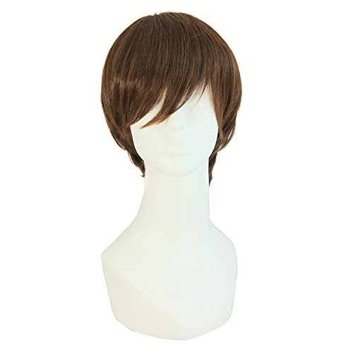MapofBeauty Men's Short Brown Straight Wig - 10 Inch Adjustable Cap