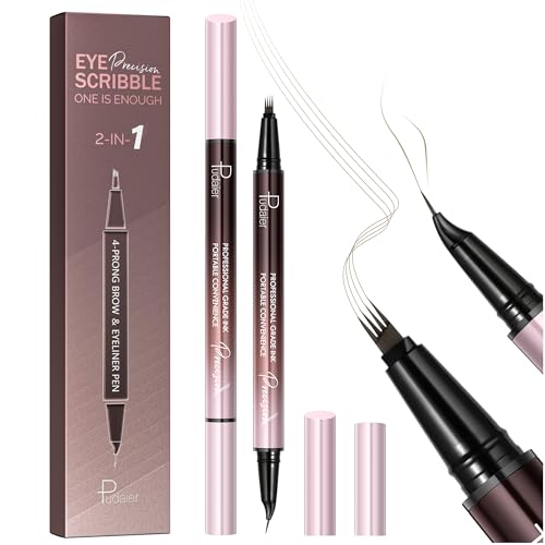 Pudaier Waterproof Microblading Eyebrow Pen - 2 Pack with 4 Tip Brush