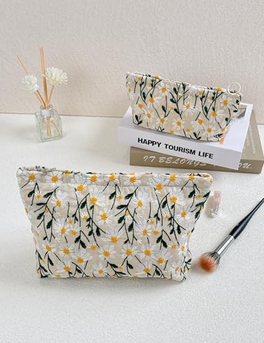 Stylish Daisy Makeup Bag Set - Large & Small Travel Organizers