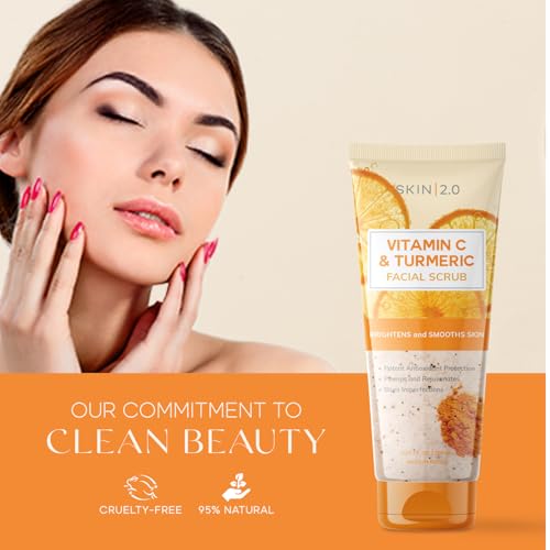 Skin 2.0 Vitamin C & Turmeric Face Scrub - Gentle Exfoliating & Brightening for All Skin Types - 6.76 Fl Oz