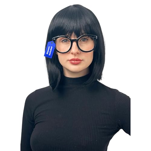 Edna Mode Wig and Glasses - Black Flapper Bob Wig for Women