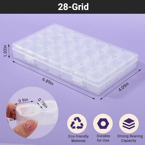COSICS Clear 28-Grid Nail Art & Jewelry Organizer Box with Lids, Plastic Storage Case