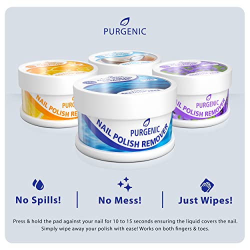 Purgenic 128 Pack Natural Nail Polish Remover Pads - Travel & On-the-Go